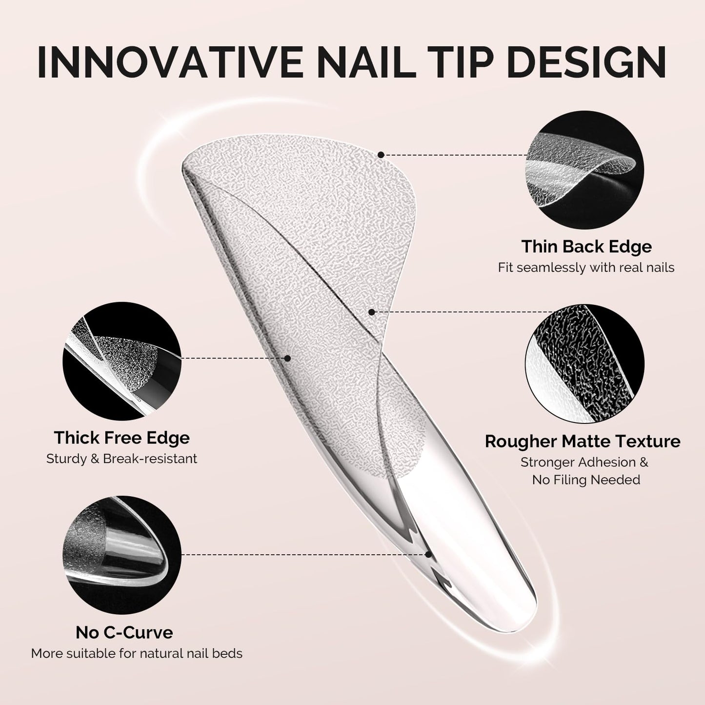MelodySusie Long Almond Stiletto X Nail Tips - 600Pcs 15 Sizes Clear Acrylic, Half Matte Full Cover Press on Nails for DIY Extension & Salon Use Beauty and Personal Care MelodySusie