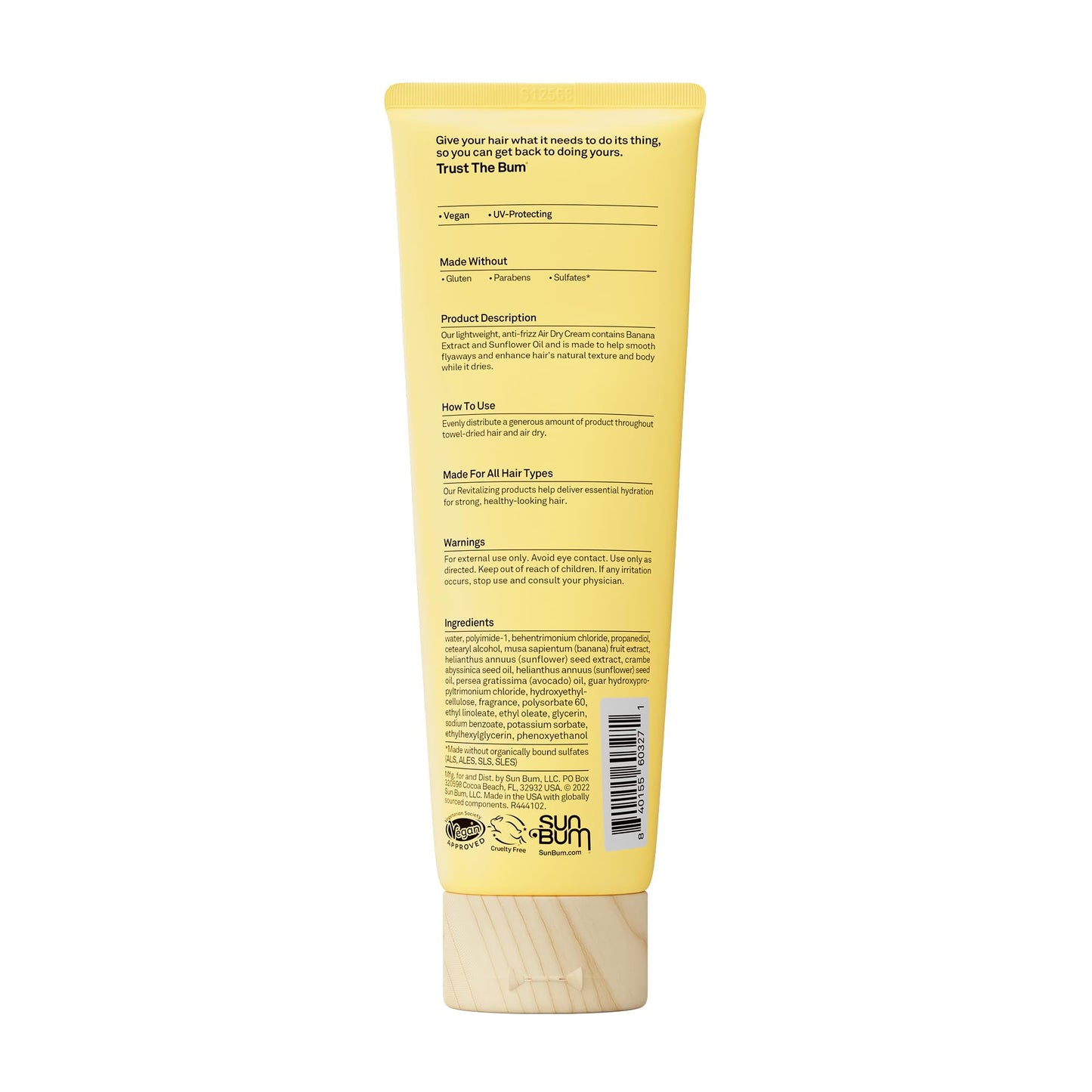Sun Bum Revitalizing Air Dry Cream - Anti Frizz Styling Cream with Banana Extract and Sunflower Oil - Vegan - Without Parabens - UV Protecting - Helps