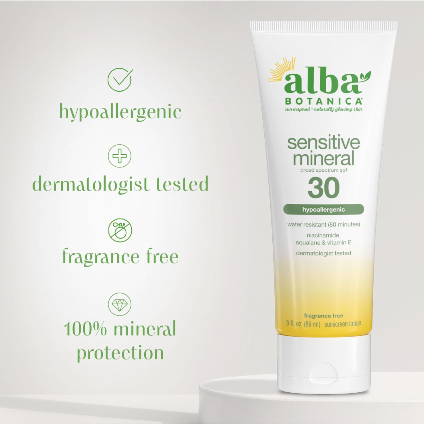 Alba Botanica Sensitive Mineral Sunscreen Lotion SPF 30, 3 Oz