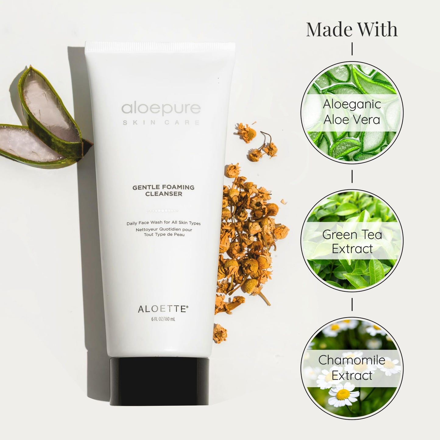 Aloette Gentle Foaming Facial Cleanser - Moisturizing Face Wash for Women & Men - Facewash Skin Cleanser Rejuvenates & Replenishes Natural Moisture