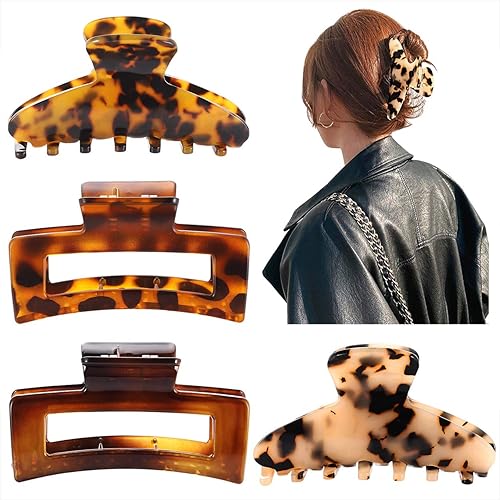 PHALIN Large Tortoise Shell Hair Clip Claws for Women Girls Jumbo Acetate Hair Catch Barrettes Strong Hold French Designed Hair Jaw Clamps for Thick