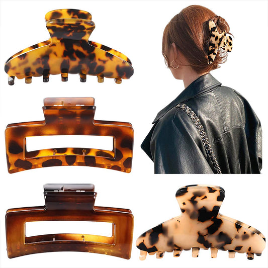 PHALIN Large Tortoise Shell Hair Clip Claws for Women Girls Jumbo Acetate Hair Catch Barrettes Strong Hold French Designed Hair Jaw Clamps for Thick