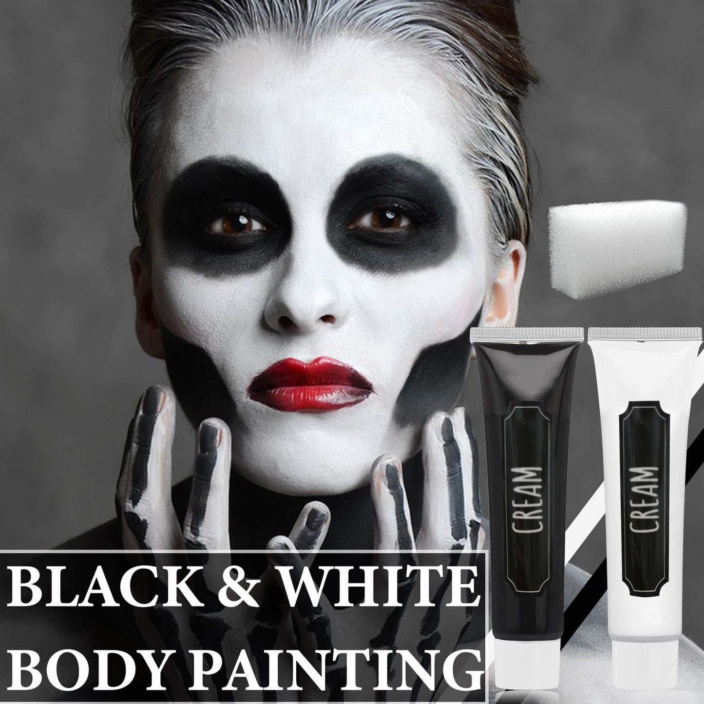 LZYLLS Halloween Face Paint Makeup Kit,Black White Face Body Paint,Special Effects Parties White Joker Cosplay Zombie Clown Costume Halloween SFX