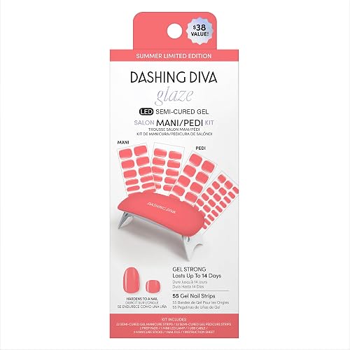 Dashing Diva Glaze Mani Pedi Kit - The Vitamin C Glaze - Comes with LED Nail Lamp - Long Lasting, Semicured Gel Nail Strips for Toes & Hands Beauty & Personal Care Dashing Diva