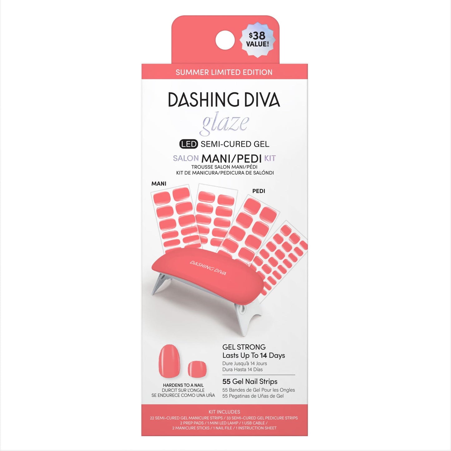 Dashing Diva Glaze Mani Pedi Kit - The Vitamin C Glaze - Comes with LED Nail Lamp - Long Lasting, Semicured Gel Nail Strips for Toes & Hands Beauty & Personal Care Dashing Diva