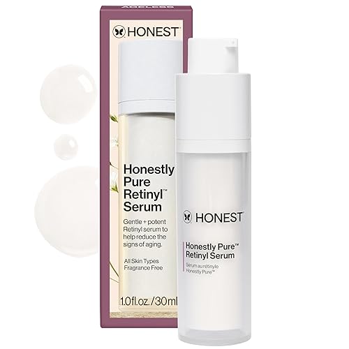 Honest Beauty Honestly Pure Nightly Retinyl Serum, Moisturizes Exfoliates Reduces Fine Lines, Gentle for Sensitive Skin, Fragrance-Free Vegan, 1 fl oz