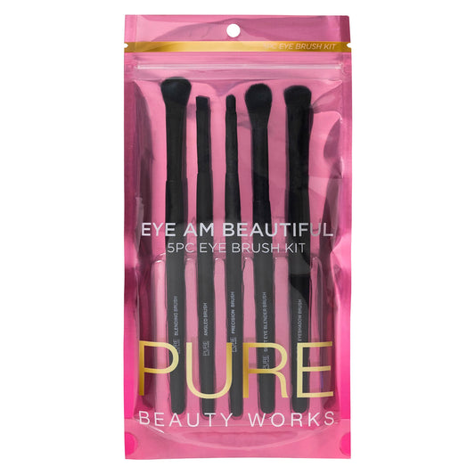Pure Beauty Works Eye Am Beautiful 5pc Eye Brush Kit - Synthetic Bristles - Blending, Eyeshadow, Precision, Soft Blending, Angled - Makeup Brush Set