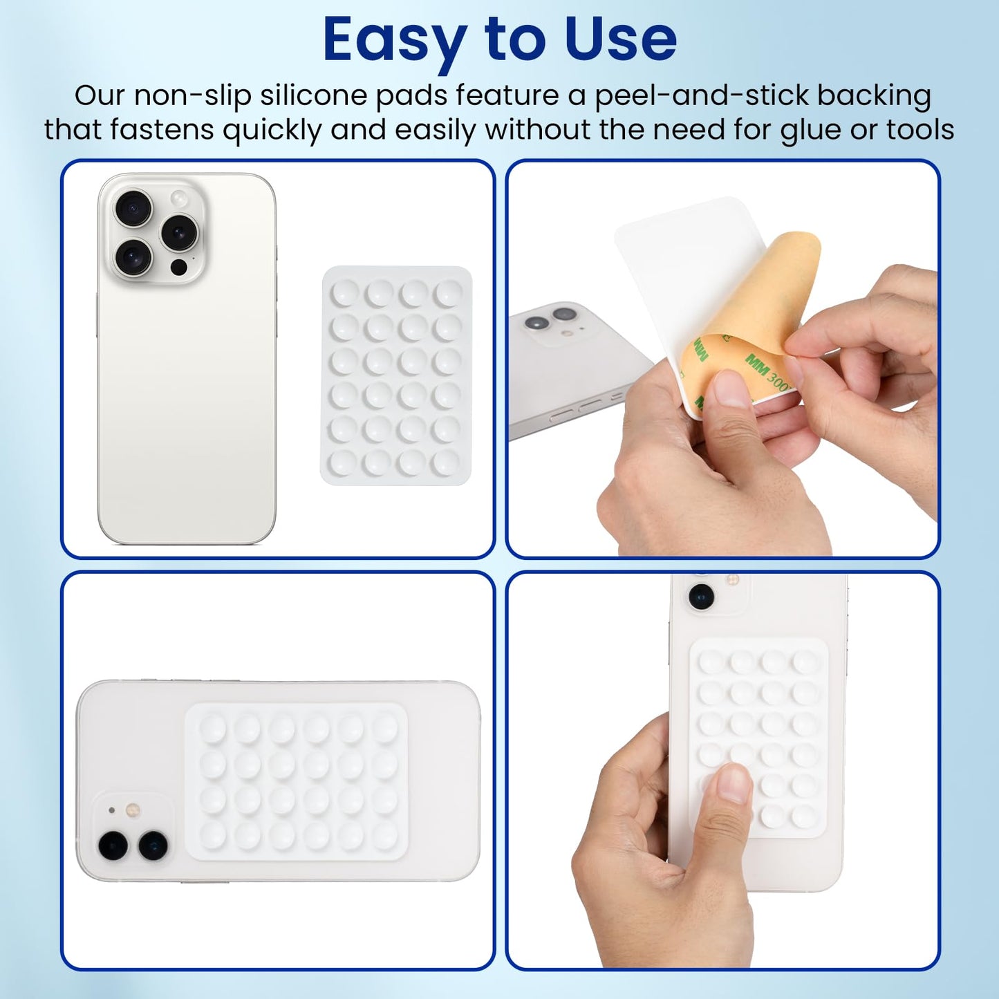 MYHOGOOD 2 Pcs Silicone Suction Phone Case, Non Slip Phone Suction Pad with 24 Suction Cups, White Suction Phone Holder Hands-Free Sticky Phone Grip…