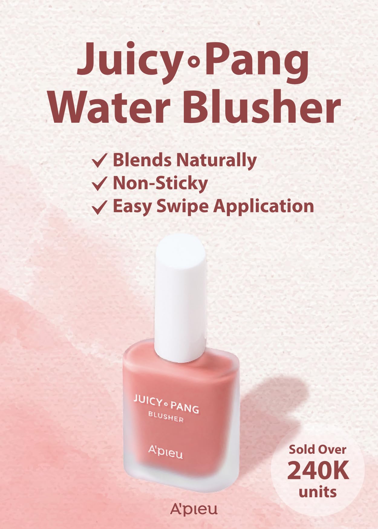 A'PIEU Juicy-Pang Water Blusher [PK03] - Fruity Liquid Blush for Cheeks, Buildable & Blendable Color, Hydrating Dewy Finish with Fruit Extract Blend