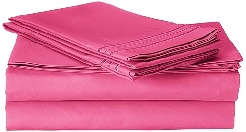 CELINE LINEN Luxurious Bed Sheets Set on Amazon 1800 Premier Hotel Quality Wrinkle Free 4-Piece Sheet Set with Deep Pockets, Full Pink