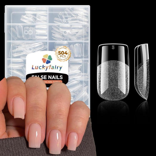 Nail Tips Square: 504PCS Tri-Layer Core Short Square Gel Nail Tips, 12 Sizes Soft Clear Nails Full Cover Acrylic False Fake Nails for Women Flat Beauty and Personal Care Luckyfairy Default Title