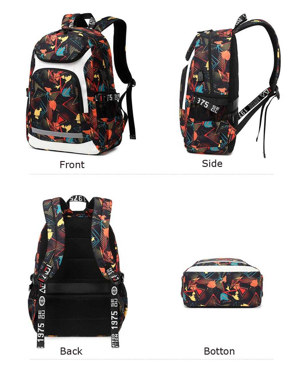 American Football Player 15 Multifunction Rugby Backpack Travel Laptop Daypack Night Reflective Strip Fans bag For Men Women (Red Pattern - 2)