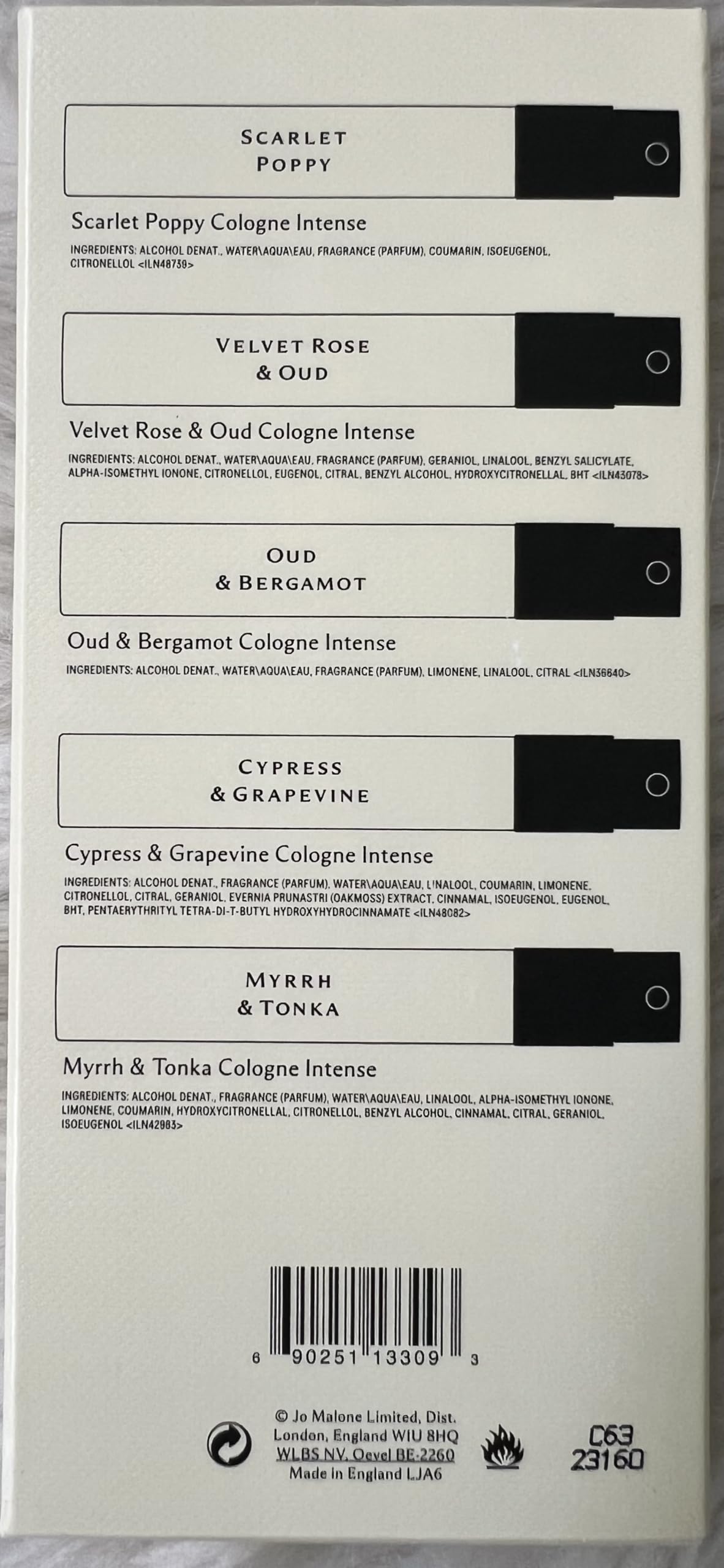 Jo Malone Cologne Intense Discovery Collection 5 Mini Perfume * 1.5ml Each