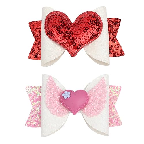 Valentines Glitter Hair Clips Love Heart Sequins Bows Hair Pins Kids Girls Party Hair Accessories for Valentine's Day Birthday Holiday Hair