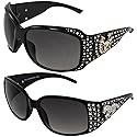 Rodeo Queen 2 Pairs of Studded Horseshoe Sunglasses for Women Black Frame w/Fashion Metal Accent Piece Bling Rhinestones & Smoke Gradient Lenses