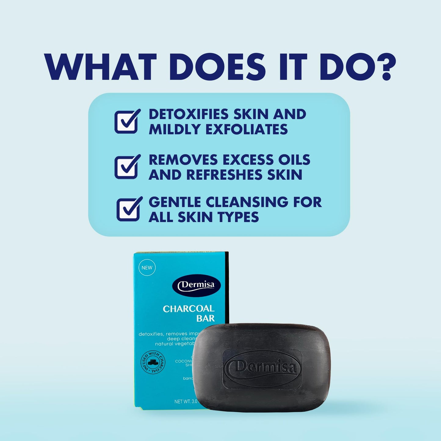Dermisa Detoxifying Charcoal Bar Soap with Activated Charcoal, Coconut Oil and Shea Butter - Deep Pore Cleansing and Acne Treatment Soap for All Skin