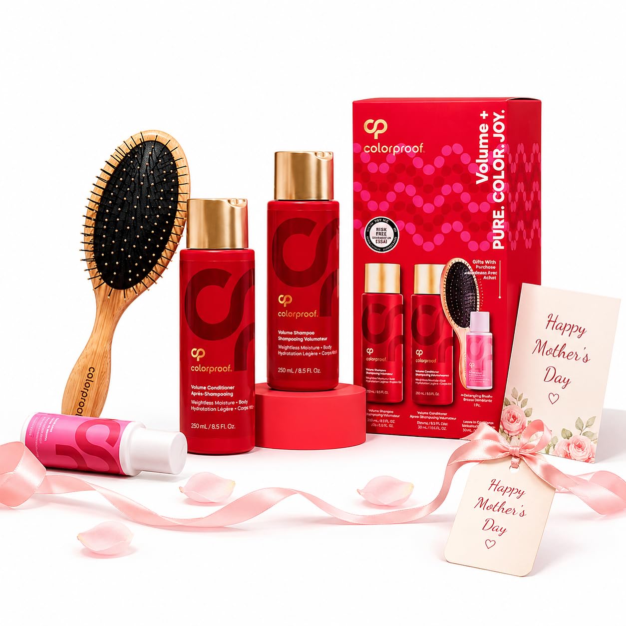 ColorProof Mothers Day Volumizing Gift Set | Relaxation Gifts For Women Hair Care | Complete Set With Volume Shampoo, Conditioner, Overnight Serum