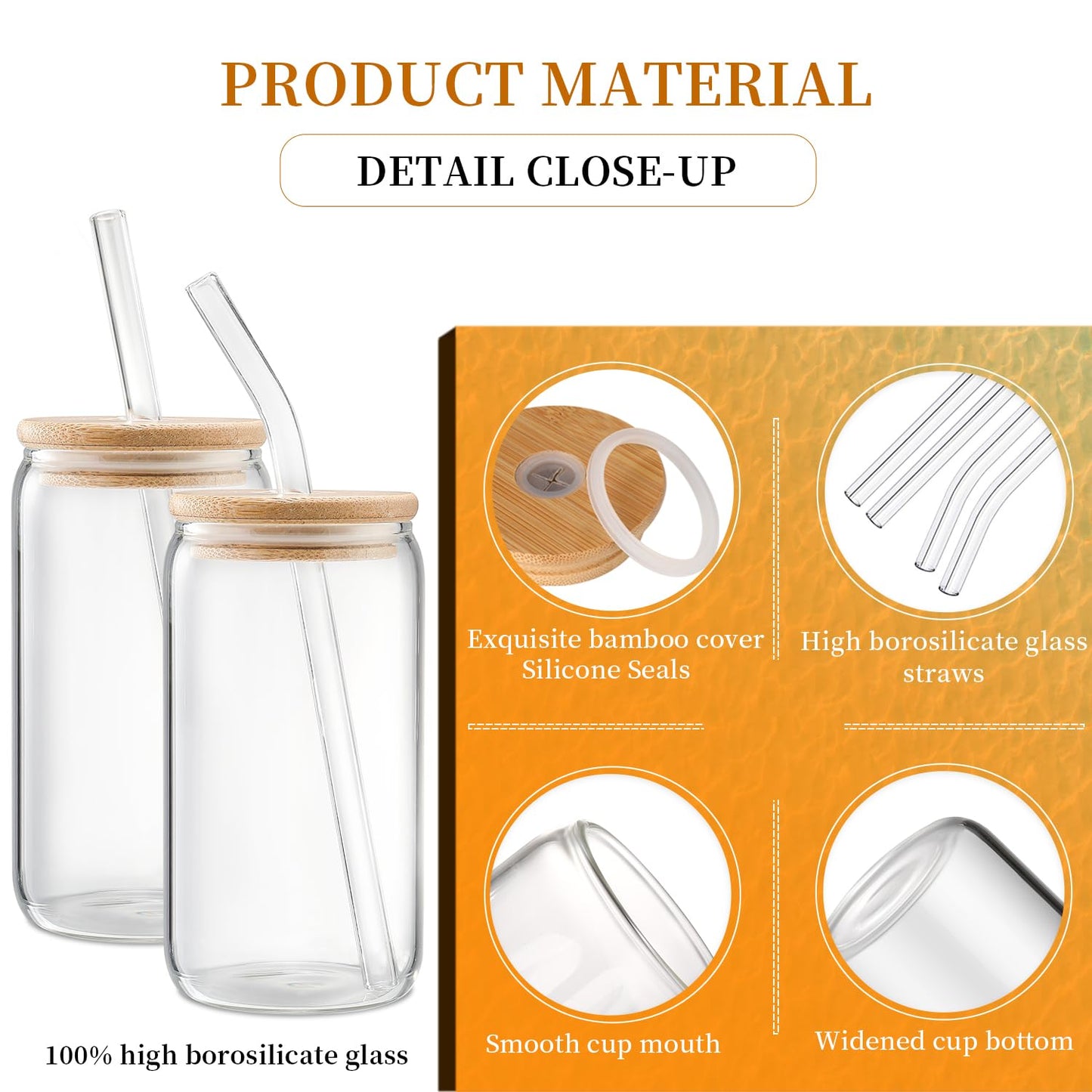 DWTS DANWEITESI 16oz Glass Cups with Lids & Straws – Set of 4 Reusable Tumblers for Iced Coffee, Bar & Gift Use