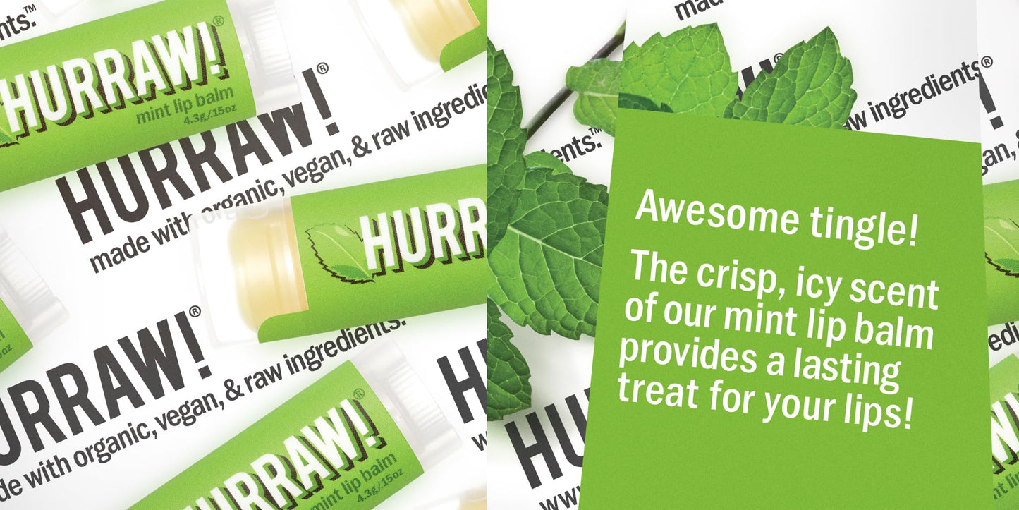 Hurraw! Mint Lip Balm, 3 Pack: Organic, Certified Vegan, Cruelty and Gluten Free. Non-GMO, 100% Natural Ingredients. Bee, Shea, Soy and Palm Free.