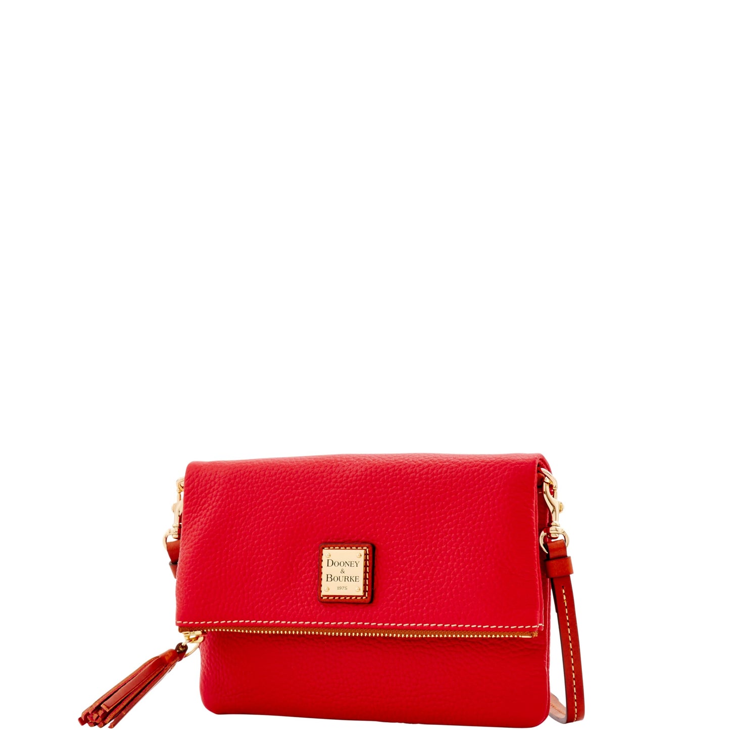 Dooney & Bourke Women's Foldover Zip Crossbody in Pebble Grain Leather, Small Sized Handbag with Adjustable Shoulder Strap, Red