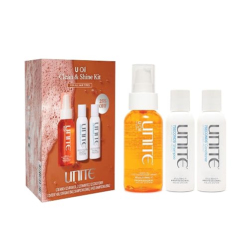 UNITE Hair - 7SECONDS Hydrating Shampoo, Conditioner & Shine Hair U Oil Set - Anti-Frizz, Repairs Dry Damaged Hair - Soft, Smooth & High Shine, Color