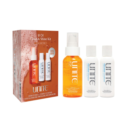 UNITE Hair - 7SECONDS Hydrating Shampoo, Conditioner & Shine Hair U Oil Set - Anti-Frizz, Repairs Dry Damaged Hair - Soft, Smooth & High Shine, Color