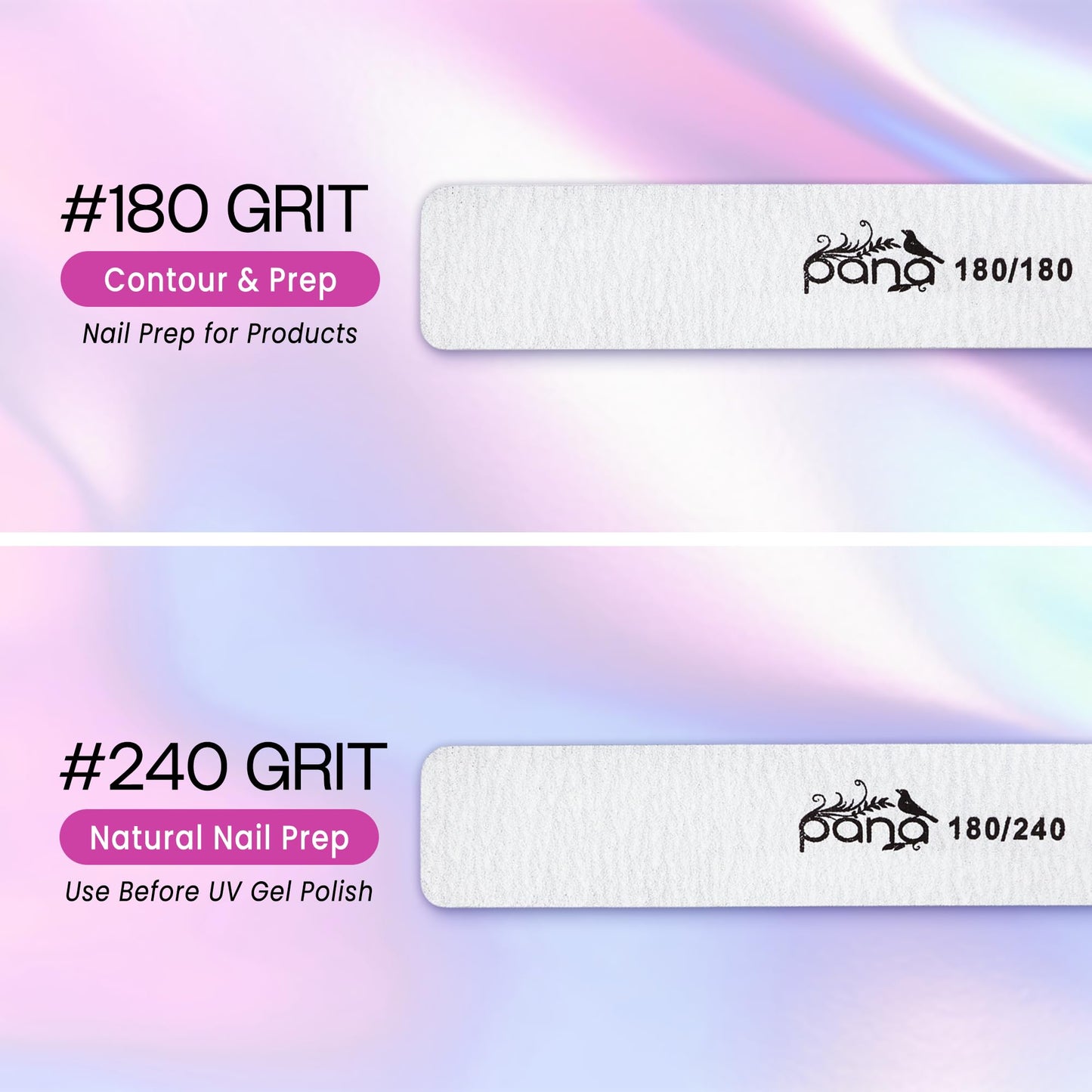 10pcs - PANA Jumbo Double-Sided Emery Nail File for Manicure, Pedicure, Natural, and Acrylic Nails - Zebra (Grit 100/180)