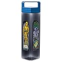 Silver Buffalo Star Wars Featuring R2-D2, C3PO, Chewbacca, and Yoda Plastic Square Water Bottle with Lid, 25 Ounces