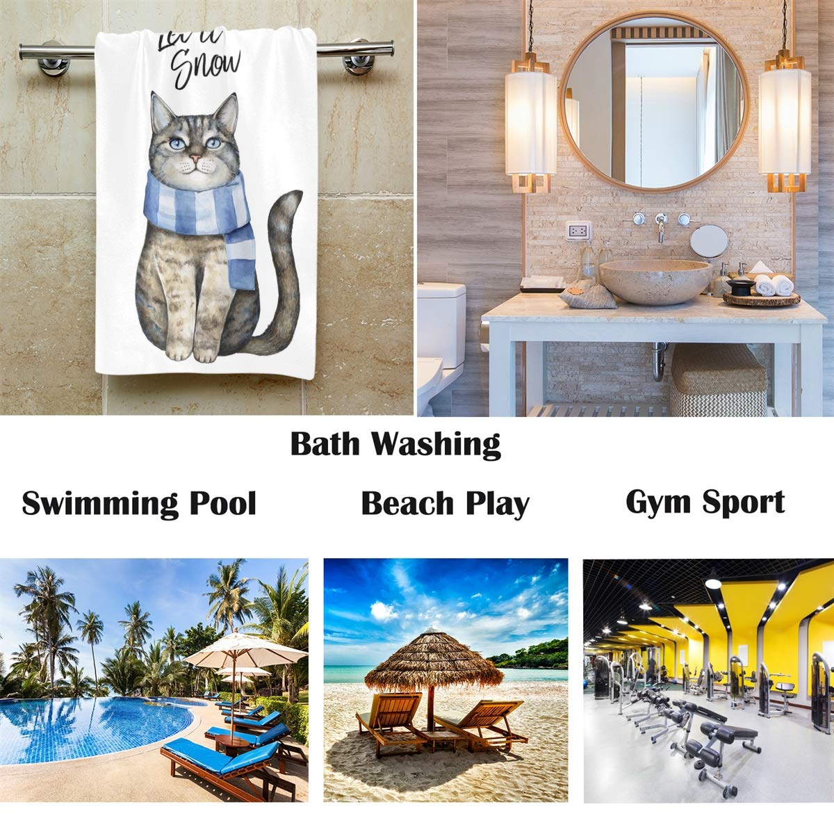 Pfrewn Cat with Scarf Blue Snowflake Hand Towels 16x30 in White Bathroom Towel, Let is Snow Winter Ultra Soft Highly Absorbent Guest Towel…