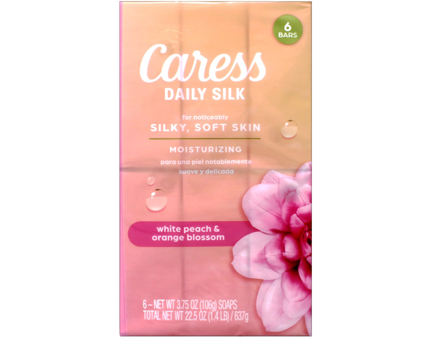 Caress Daily Silk Moisturizing Soap, White Peach & Orange Blossom, 3.75 oz 6 Bars - 3 Pack