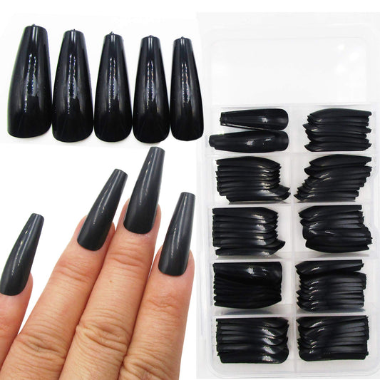 100pc Colored Coffin Press on Nails Long Ballerina False Fake Nail Tips Full Cover Manicure Design Acrylic Nails for Women Teen Girls (Black) Beauty & Personal Care Lifextol