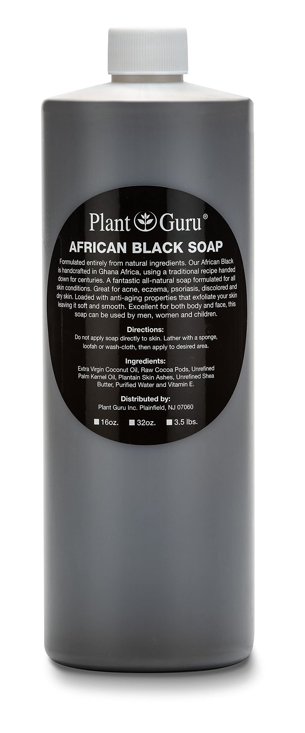 African Black Soap Liquid 32 oz. 100% Raw Pure Natural From Ghana. Acne Treatment, Aids Against Eczema & Psoriasis, Dry Skin, Scars and Dark Spots.