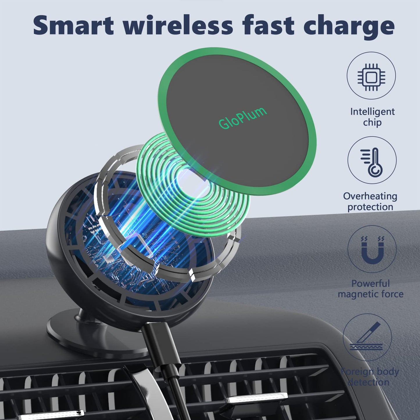 Magnetic Wireless Car Charger Mount Compatible with Magsafe iPhone 15/ iPhone 14/iPhone 13, Fast Charging Air Vent Magnet Accessories Car Phone Holder