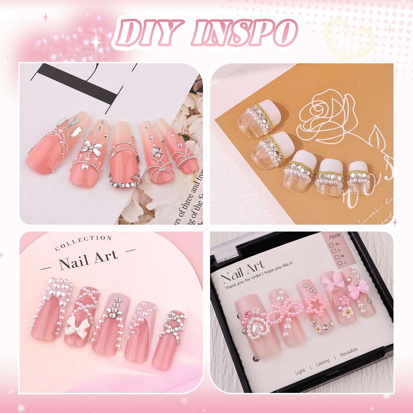 Flatback Pearls (White) And Metal Nail Beads (Silver) And Glass Rhinestones (Clear+AB) With Rhinestones Glue Gel For Nail Art, Pearl Nail Charms Beauty and Personal Care BELLEBOOST