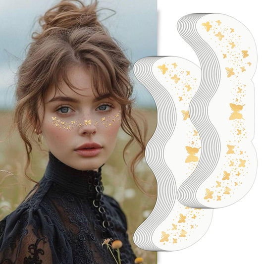 Wodelanle Glitter Freckles Face Tattoo, 24 Count Gold Face Glitter Speckles Makeup Patches, Glow Up Makeup Patches, Cute Glitter Freckles Makeup