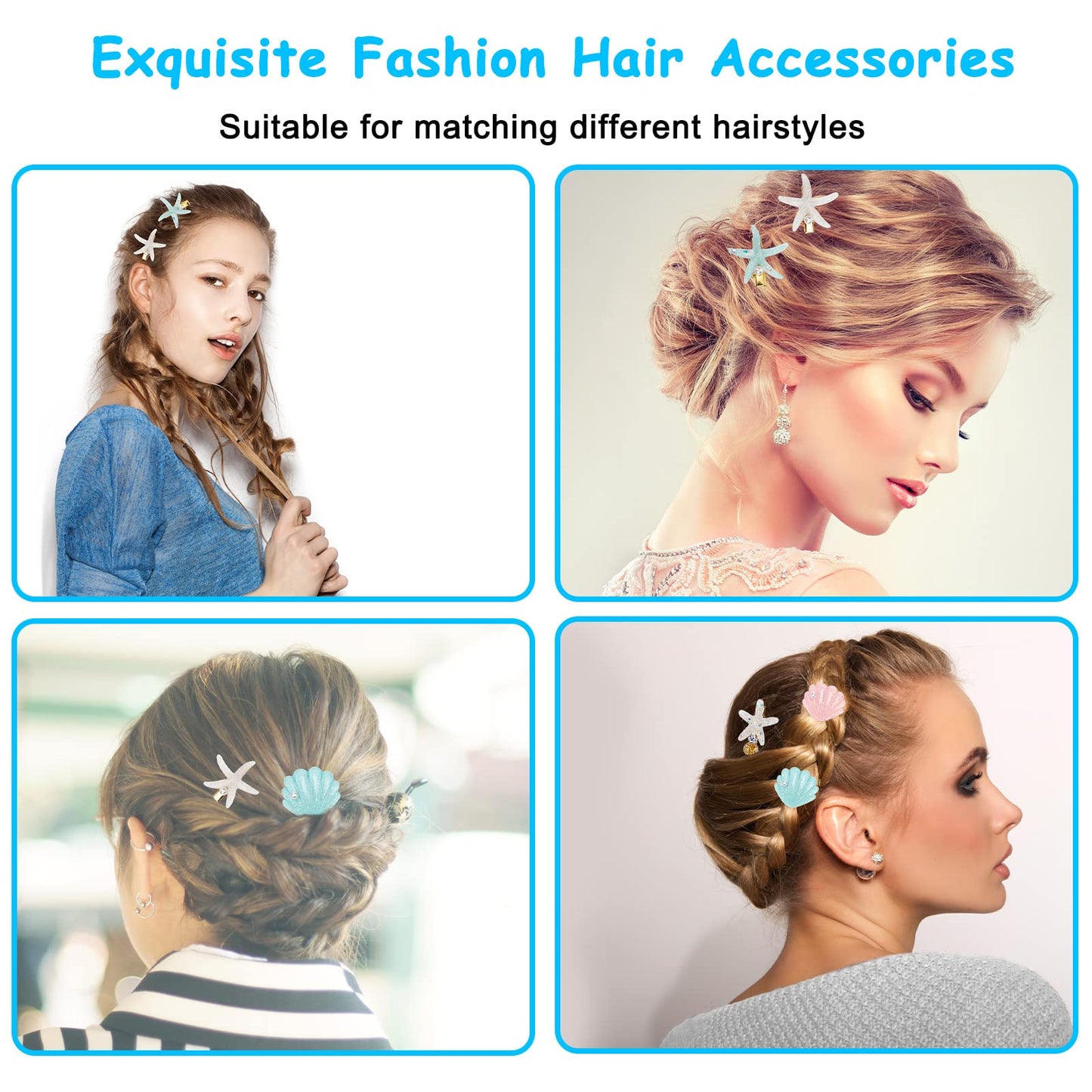 12 Pieces Shell Pearl Starfish Hair Clip Set, Catcan Seashell Hair Clips Starfish Alligator Clips for Women Headwear Styling Tools Accessories