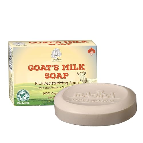 Madina Goat Milk Soap Bar - Hydrating, Moisturizing, Nourishing, Natural Vegetable-Based, Gentle Cleanser for All Skin Types, RSPO & Halal, 6 Pack