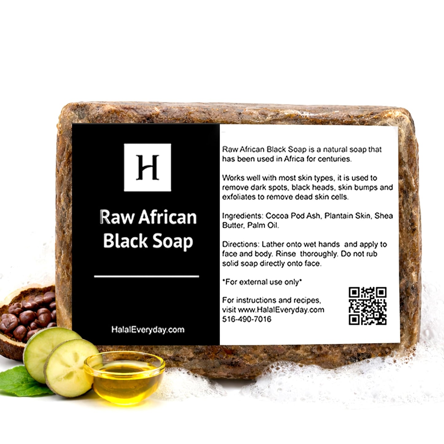 HalalEveryDay - Raw African Black Soap from Ghana, Black Soap with Shea Butter, Black African Soap for Nourished Skin, Natural African Black Soap Bar