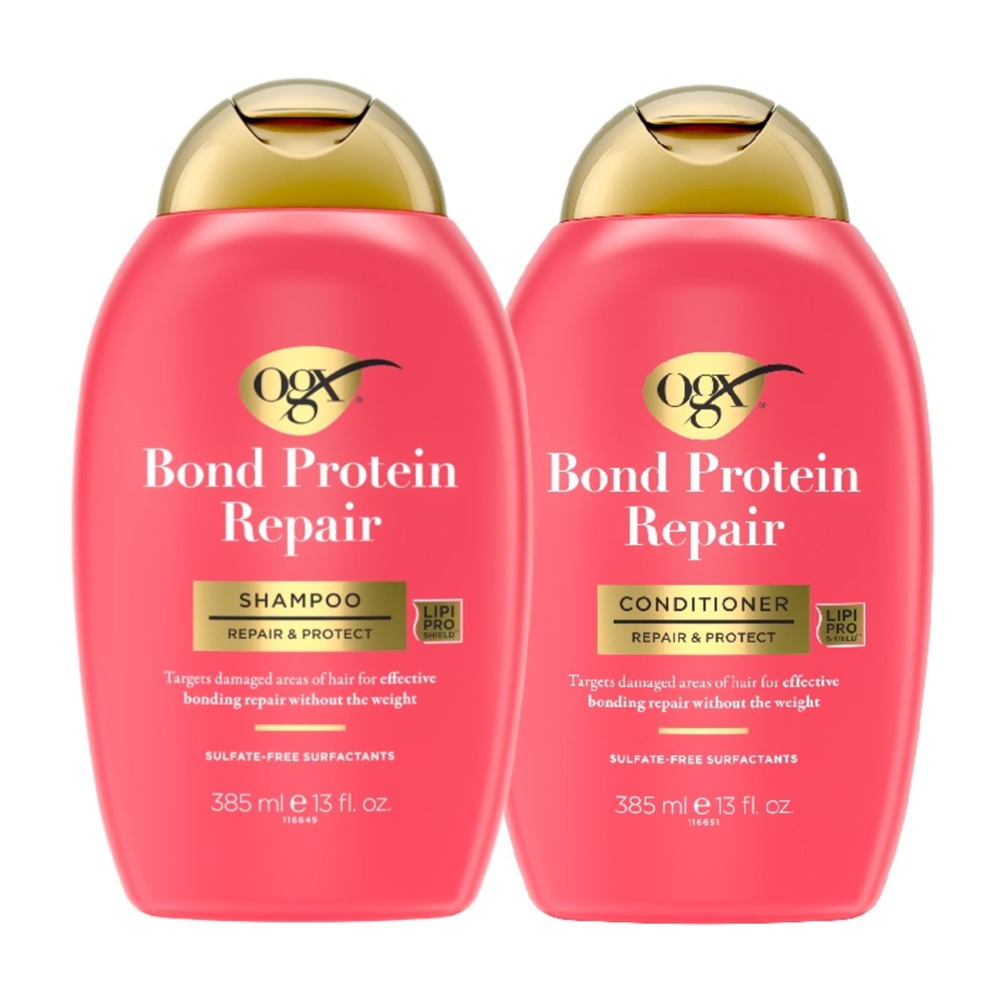OGX Repair + Protect Bond Protein Repair Shampoo and Conditioner Set, targets damaged areas for bond protection, sulfate-free, hydrating care