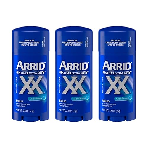 Arrid XX Extra Extra Dry Solid Antiperspirant Deodorant, Cool Shower, 2.6 oz. (pack of 3)