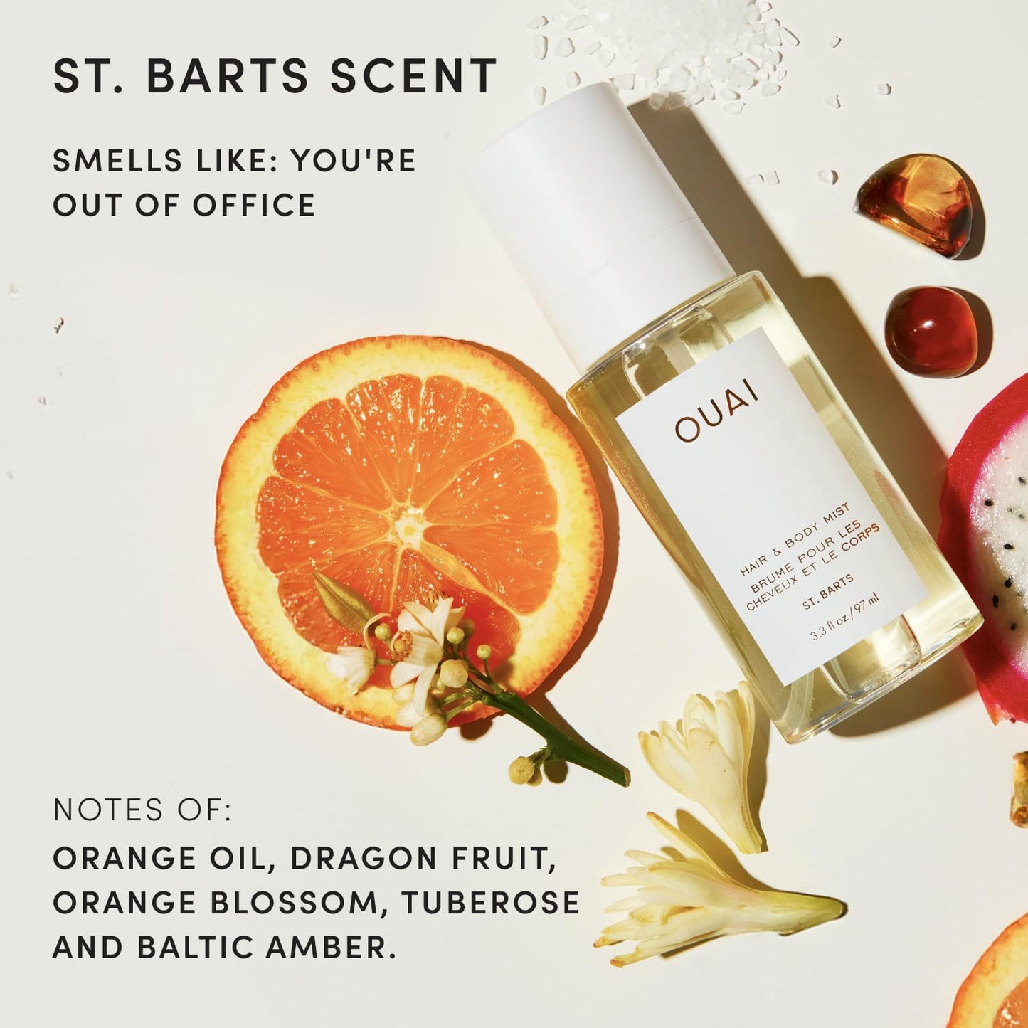 OUAI St. Barts Hair and Body Mist - Tropical-Scented Hair Perfume and Body Spray - Notes of Dragonfruit, Orange Blossom, Tuberose & Musk (8 Fl Oz)