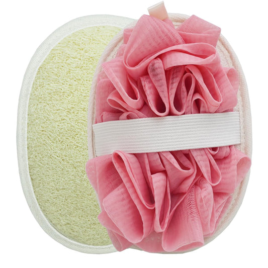 Double Sided Natural Loofah Exfoliating Body Scrubber and Mesh Pouf Bath Sponges for Shower Loofah Pad (2 Piece Set, White/Pink) Beauty and Personal Care VeridianLife