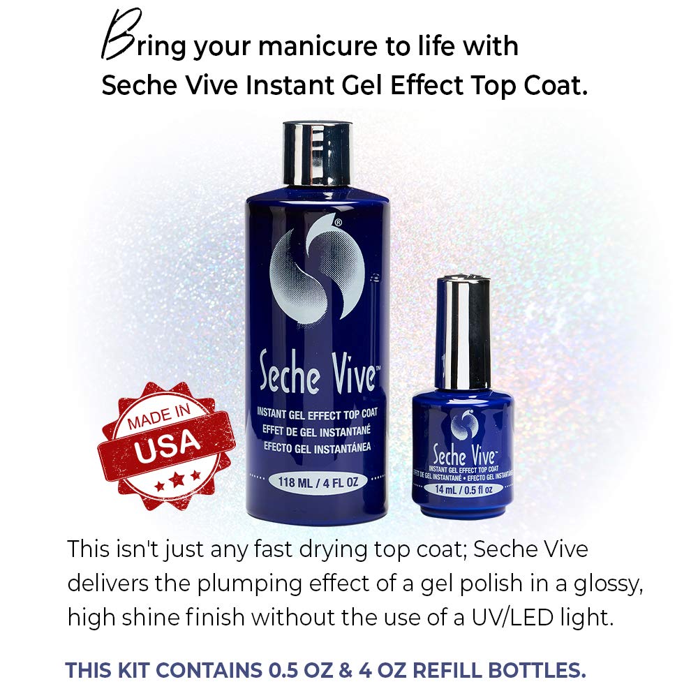 Seche Vive Professional Kit, Instant Gel Effect Top Coat for Nail Polish, 4 oz & 0.5 oz Refill Beauty & Personal Care Seche