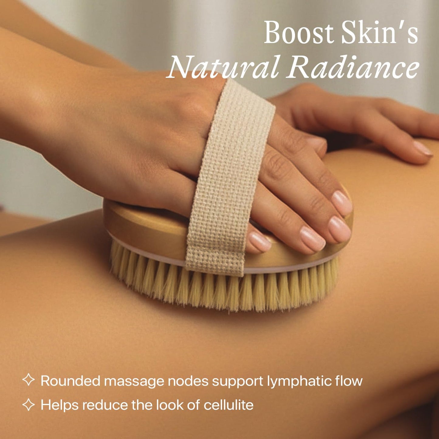 Dry Brushing Body Brush for Lymphatic Drainage & Cellulite - Natural Brustles for Wet and Dry Brushing, Body Exfoliating Brush with Massage Nodes