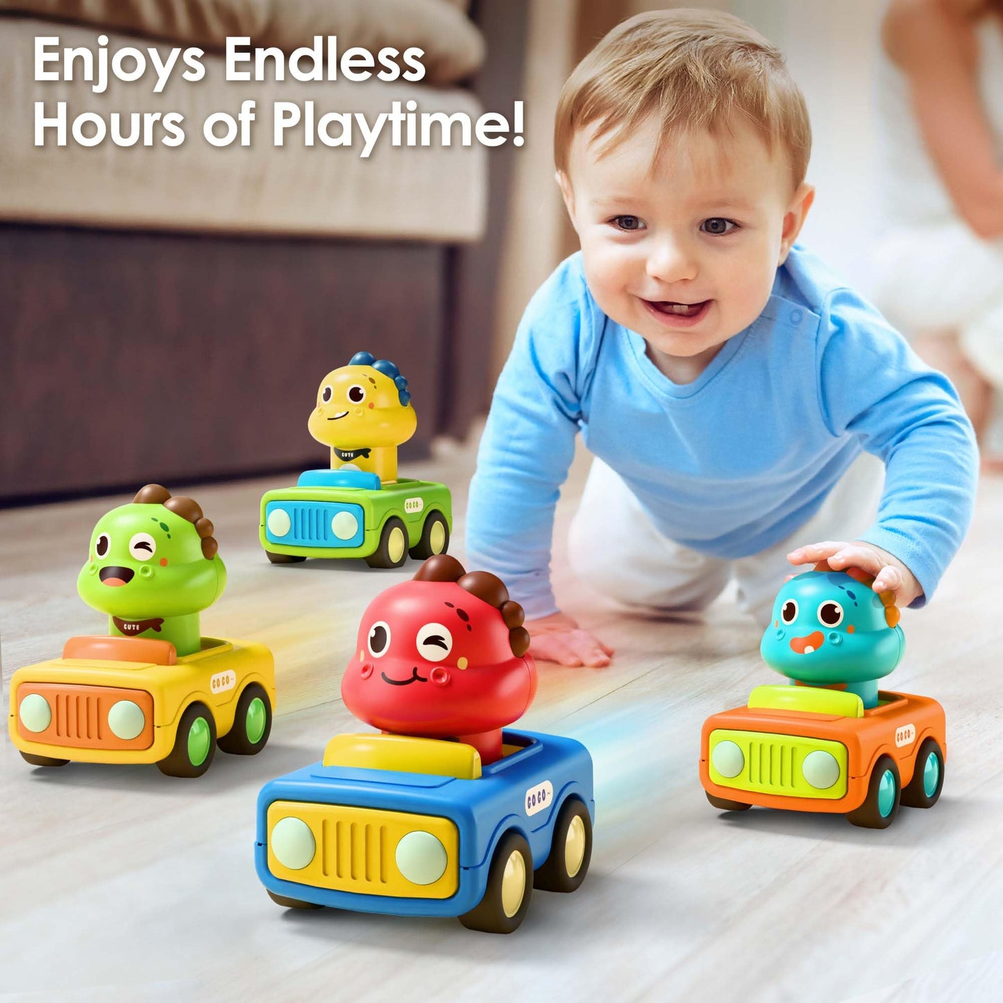 iPlay iLearn Press & Go Car Toys – Baby Animal & Dino Push Cars for Toddlers 1–3, Friction Vehicles, 1st Birthday Gift for Kids 6–18M