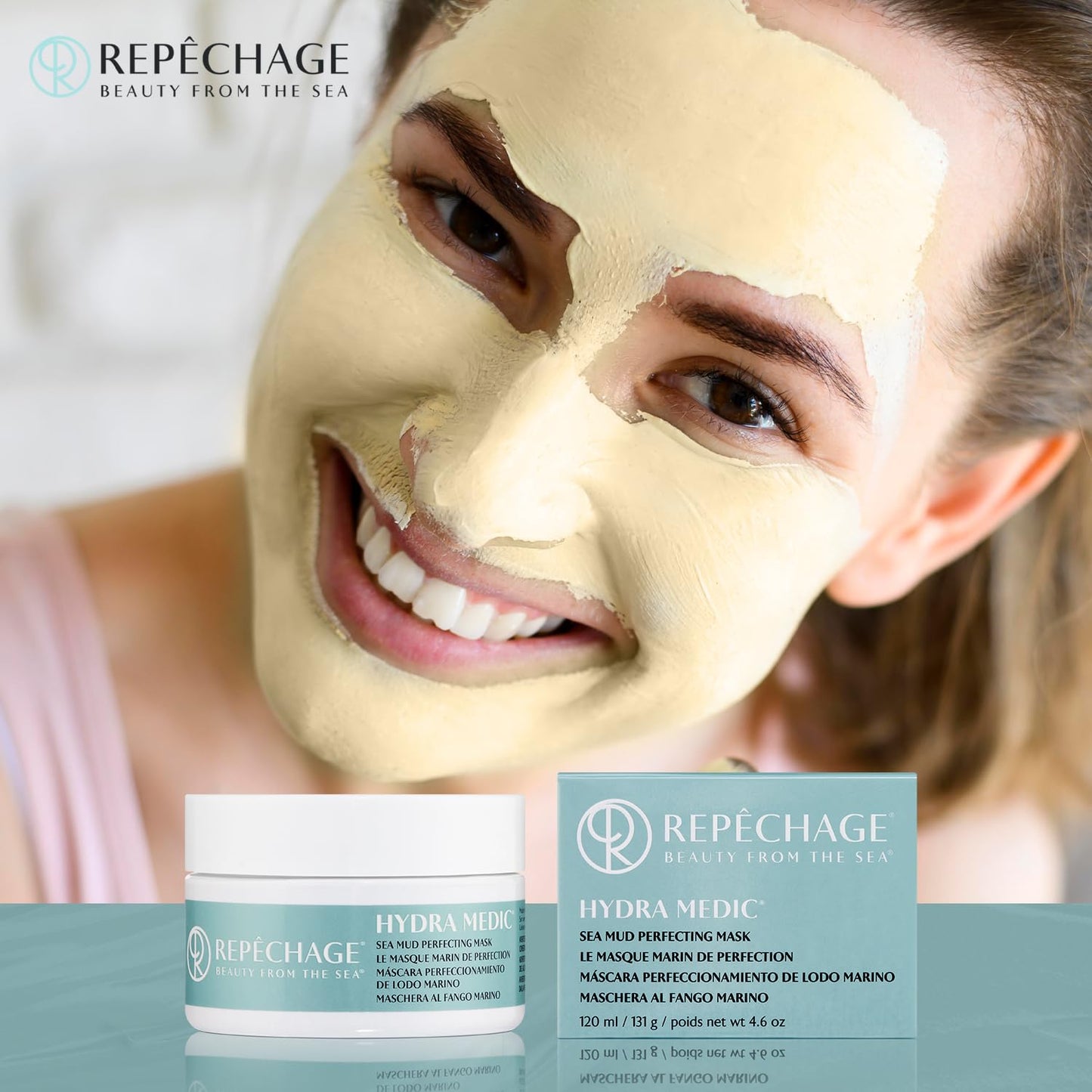 Repechage Sea Mud Mask for Women and Men, 4 fl. oz., Deep Exfoliating Pore Cleanser for Dry, Oily, Blemish Prone Face and Skin, Enhance Brighten