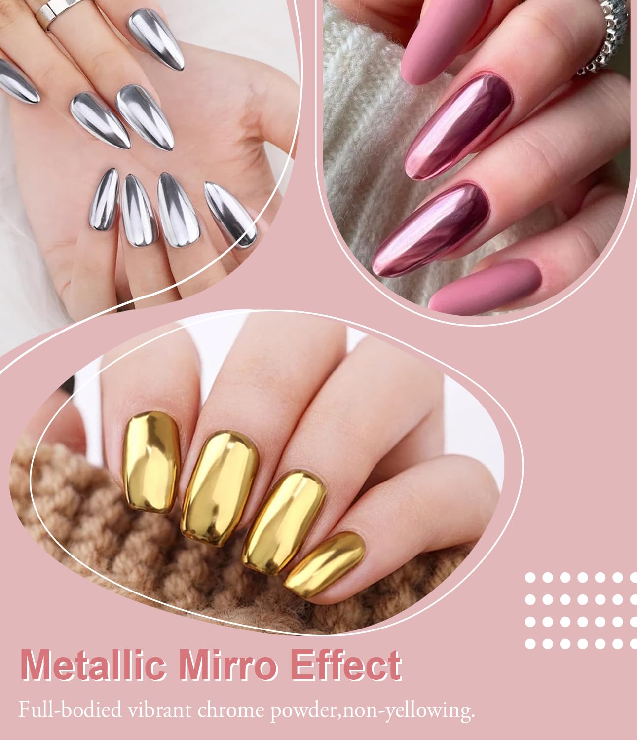 100% Metallic Effect Gold Chrome Nail Powder BISHENGYF: Holographic Mirror Glitter Gold Chrome Pigment Manicure Silver Copper Rose Gold Chrome Nail