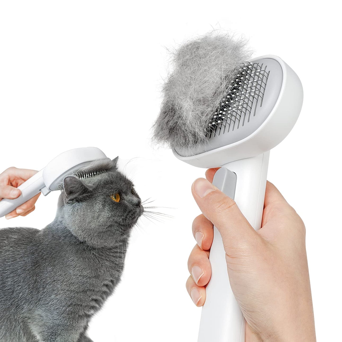 aumuca Cat Brush for Shedding – Grooming Deshedding Tool for Long & Short Haired Cats, Dogs, Kittens – White