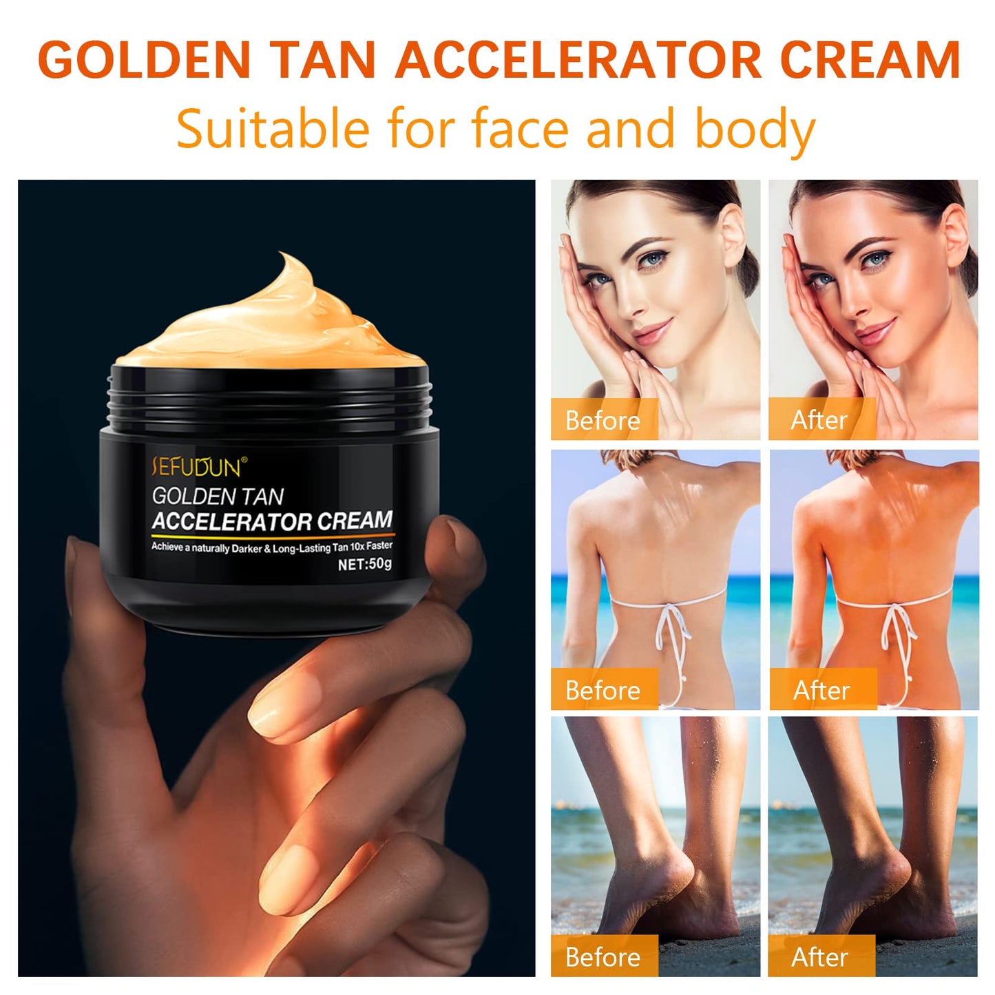Tanning Gel Cream, 50g Sun Tanning, Soft Brown Intensive Tanning Gel, Tanning Accelerator Cream, Natural Tan Skin with Soft Brown Tanning Lotion