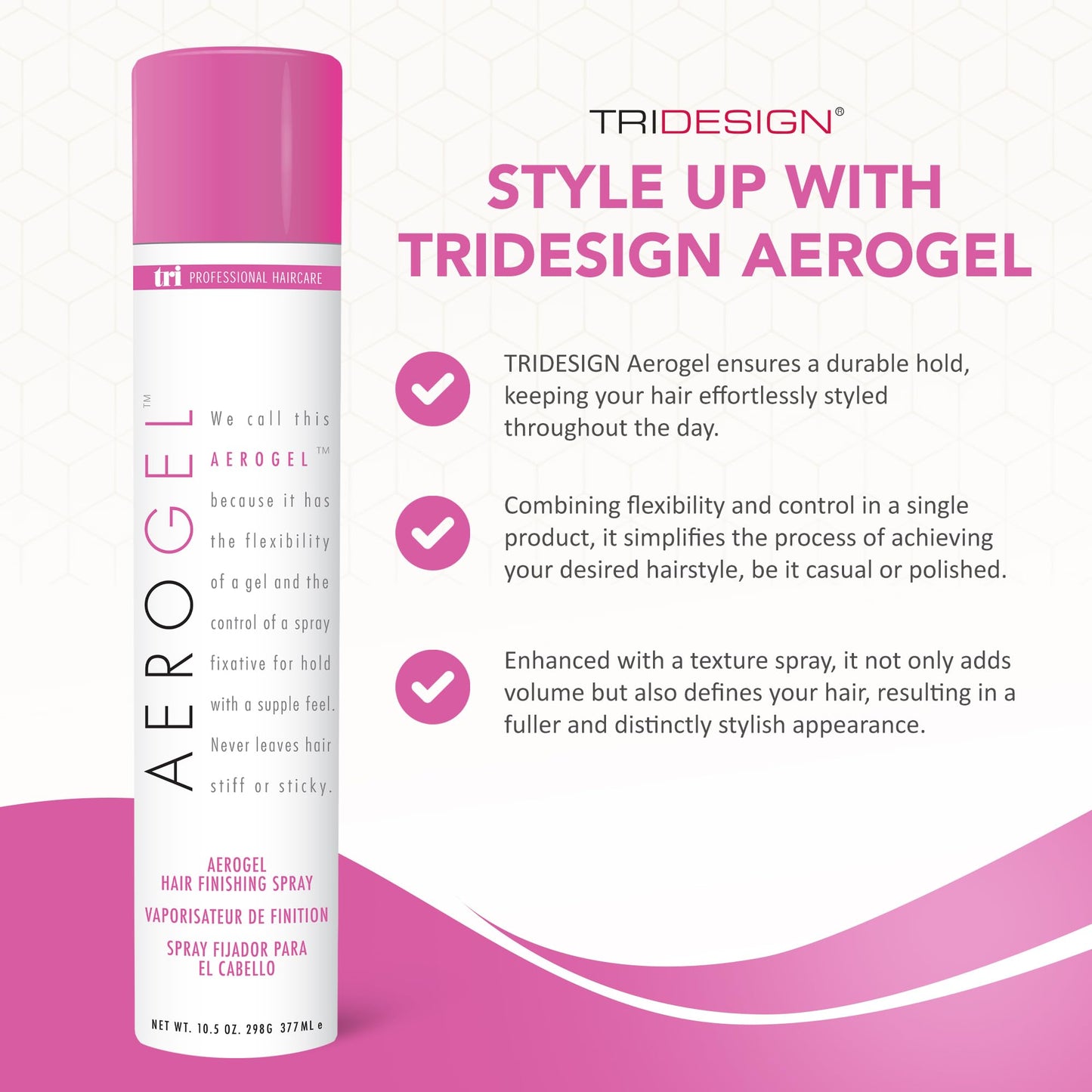 TRIDESIGN Aerogel Hairspray - Strong Hold Hair Finishing Spray for Volumizing & Control, Flexible Styling for All Hair Types, Non-Sticky and Scented